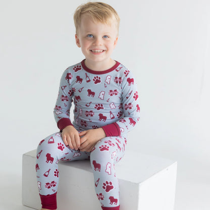 Mississippi State Bulldogs bamboo Two-Piece Pajama Set with long-sleeve top and matching pants.