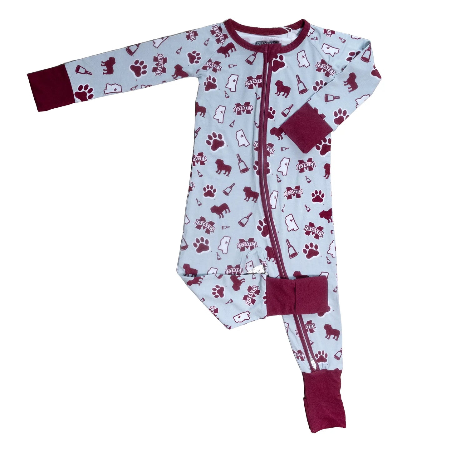 Mississippi State Bulldogs bamboo Zippy One-Piece sleeper for babies.