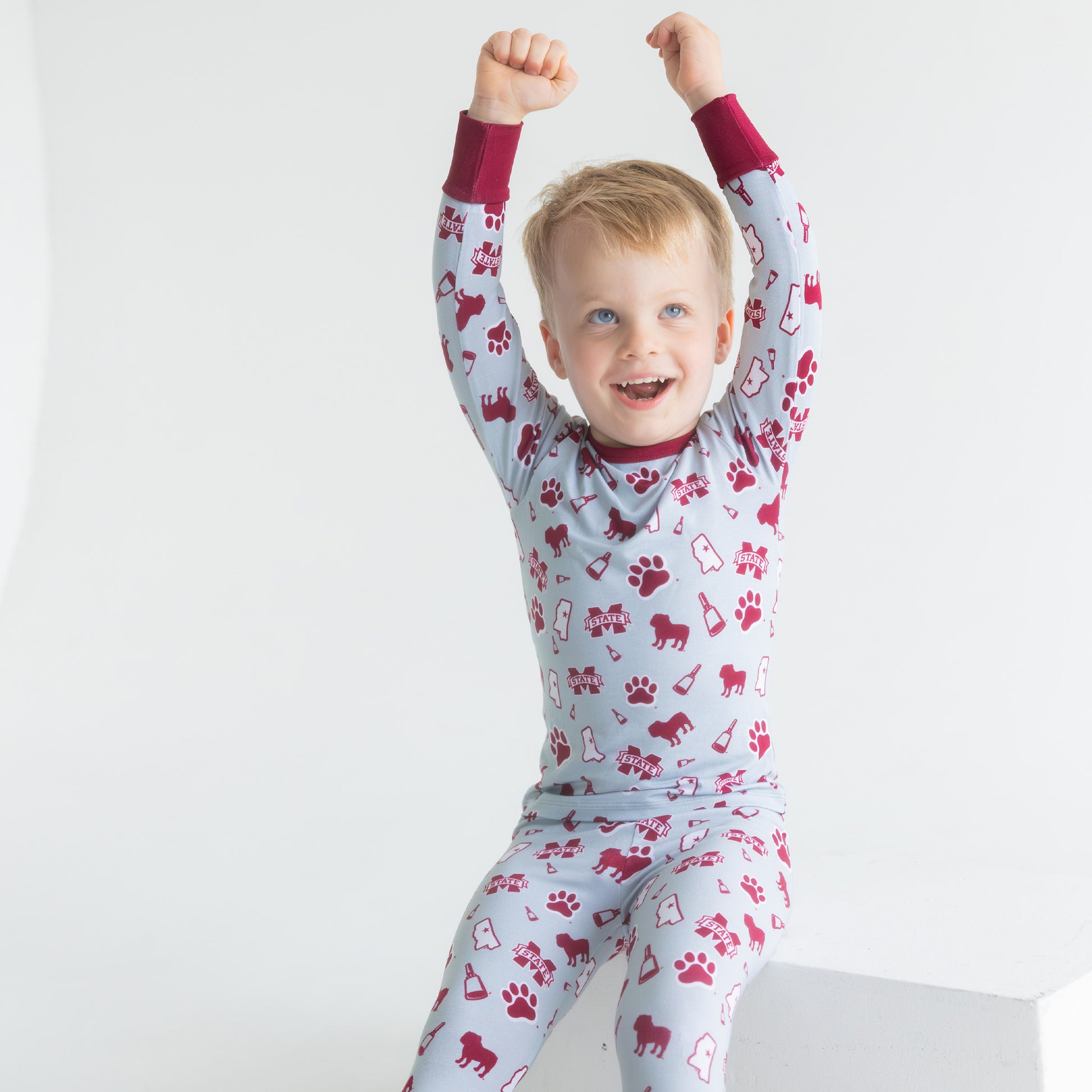 Mississippi State Bulldogs toddler two-piece pajamas in maroon and white
