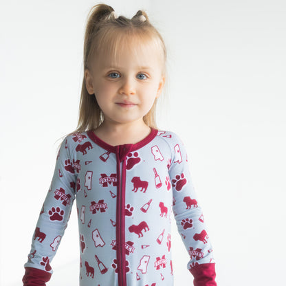 Officially licensed Mississippi State Bulldogs bamboo one-piece sleeper for babies