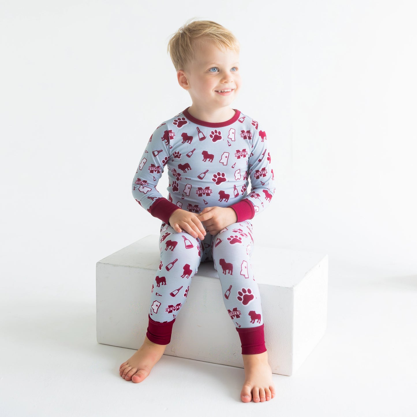 Mississippi State Bulldogs bamboo Pajama Set for toddlers and kids with cozy long-sleeve top and pants.