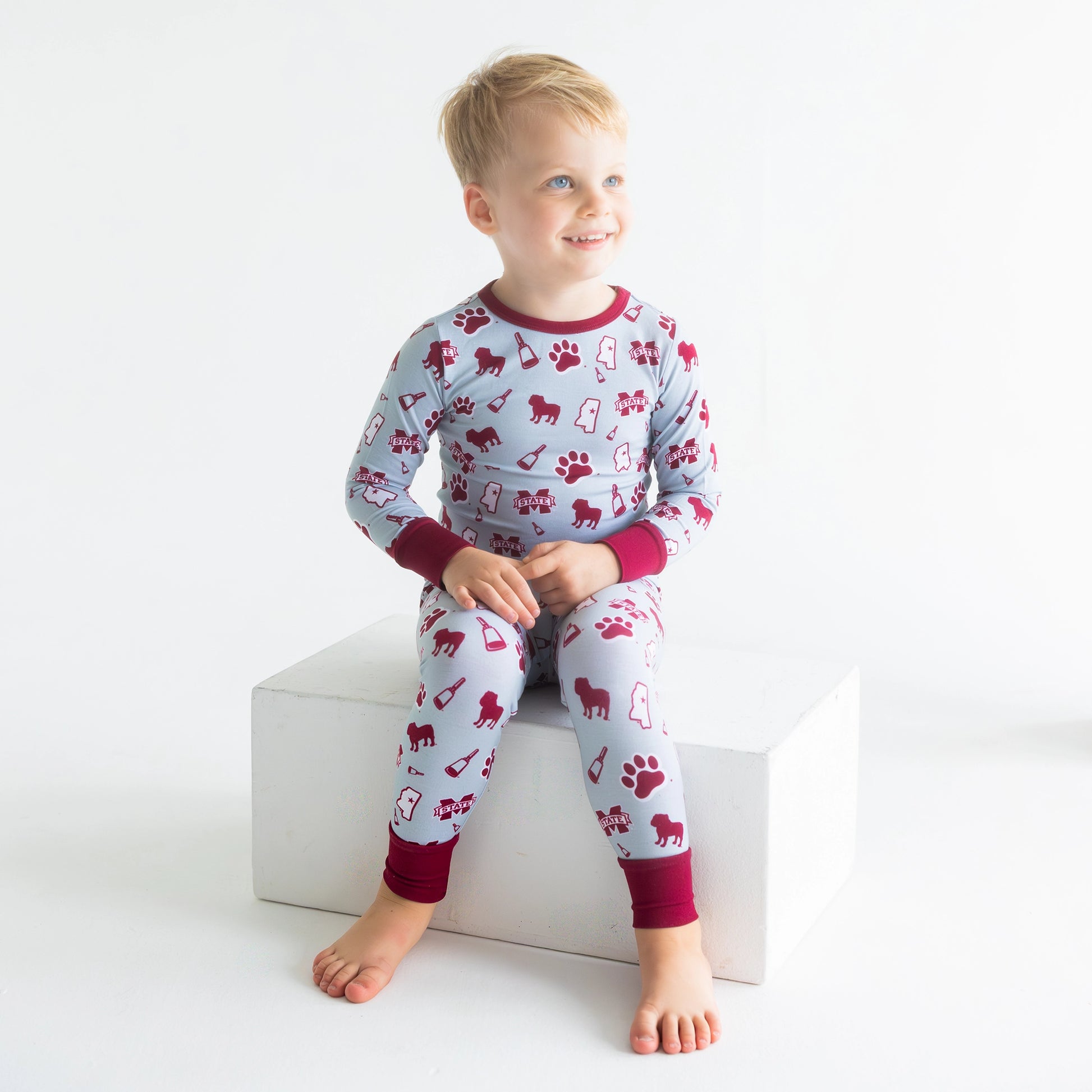 Mississippi State Bulldogs bamboo Pajama Set for toddlers and kids with cozy long-sleeve top and pants.