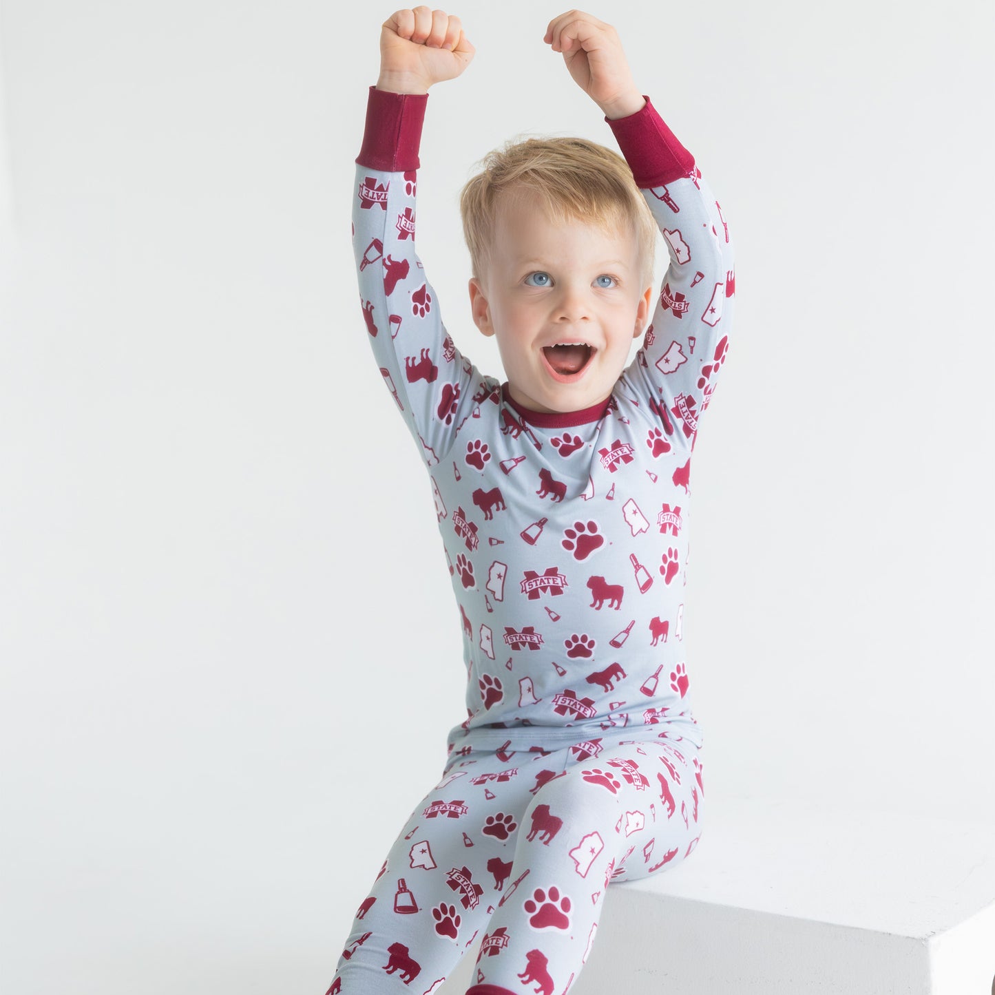 Mississippi State Bulldogs maroon and white kids pajama set for bedtime