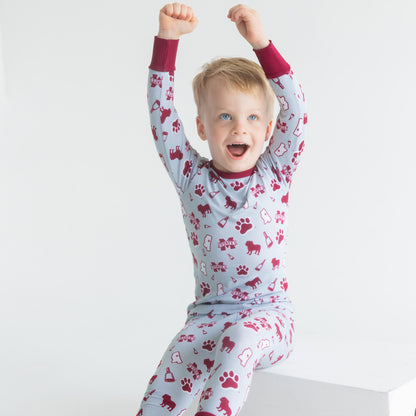 Mississippi State Bulldogs maroon and white kids pajama set for bedtime