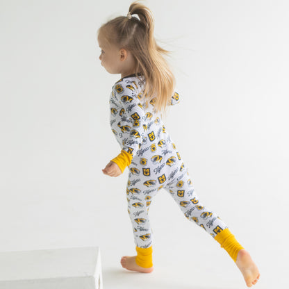 Missouri Tigers bamboo zippy pajamas for babies with black and gold team branding