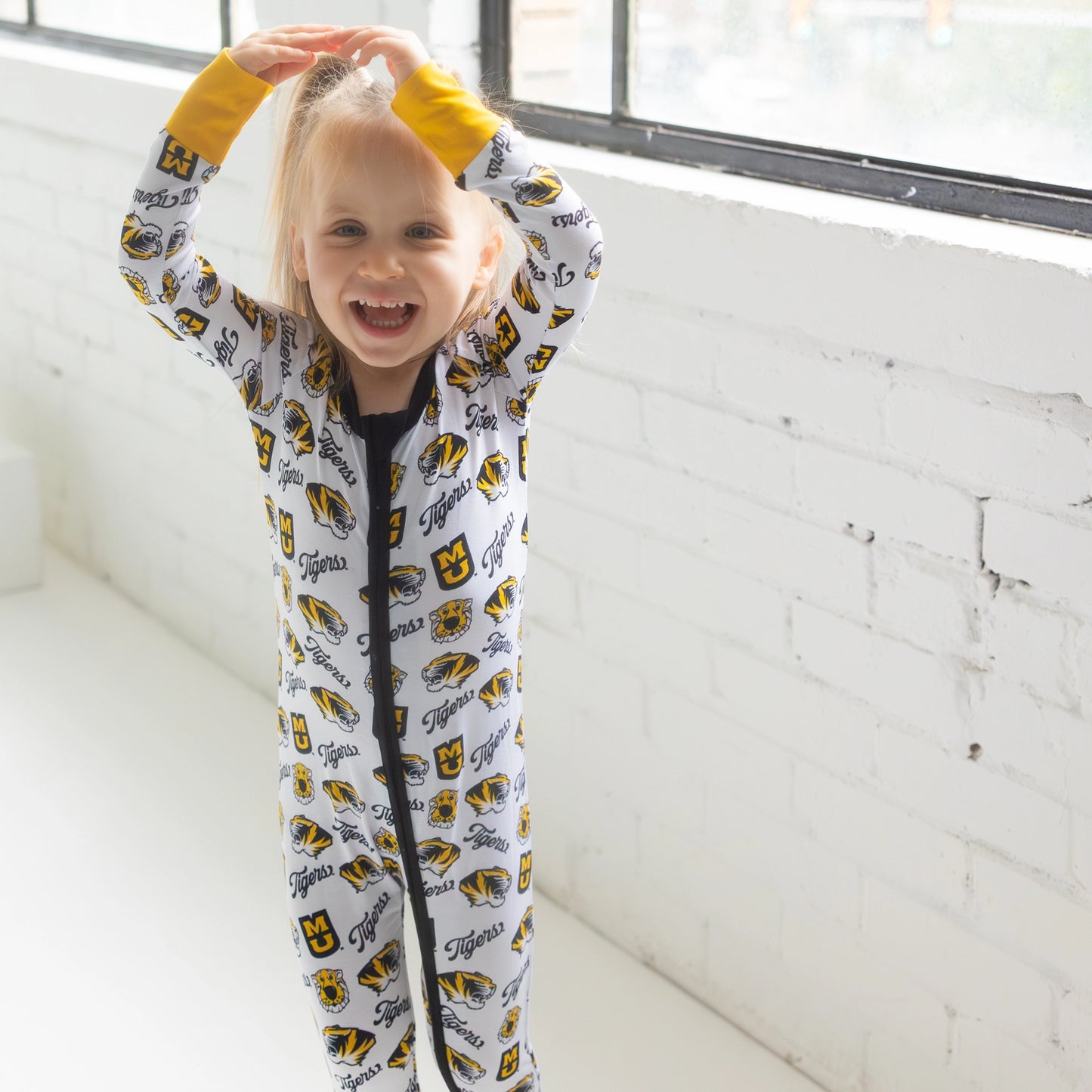 Missouri Tigers bamboo Double Zip Baby Sleeper with zipper fold-over mittens.