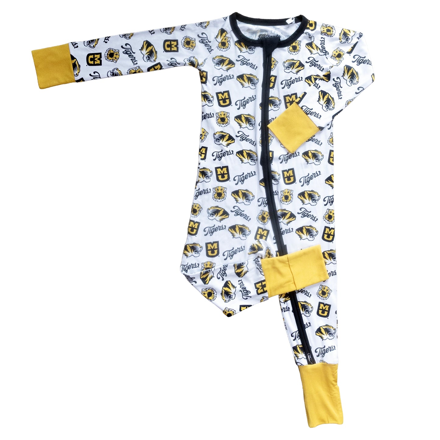 Missouri Tigers black and gold bamboo long-sleeve One-Piece sleeper for game day and bedtime.