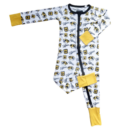 Missouri Tigers black and gold bamboo long-sleeve One-Piece sleeper for game day and bedtime.