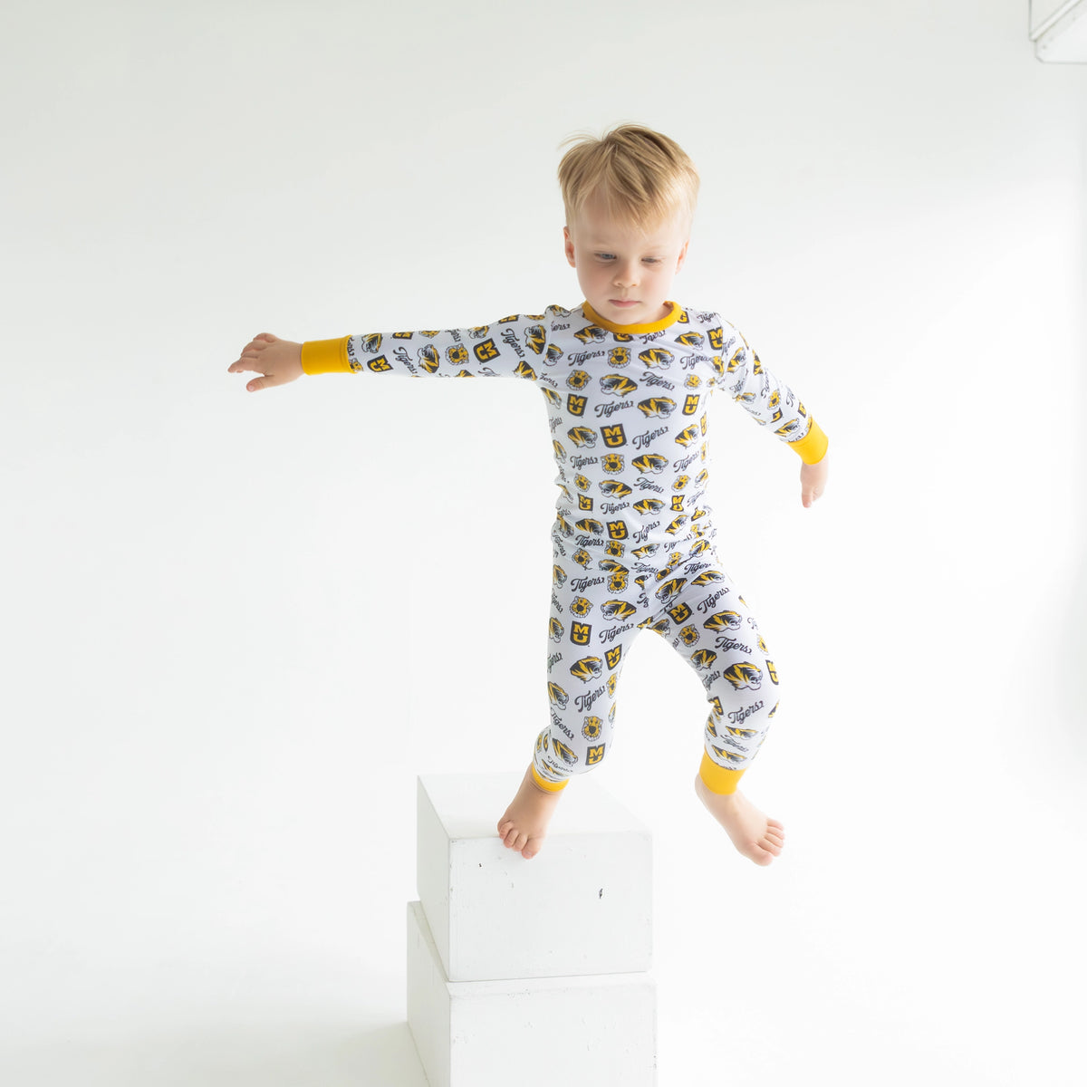 Missouri Tigers breathable bamboo Pajama Set for toddlers and youth with matching top and bottoms.