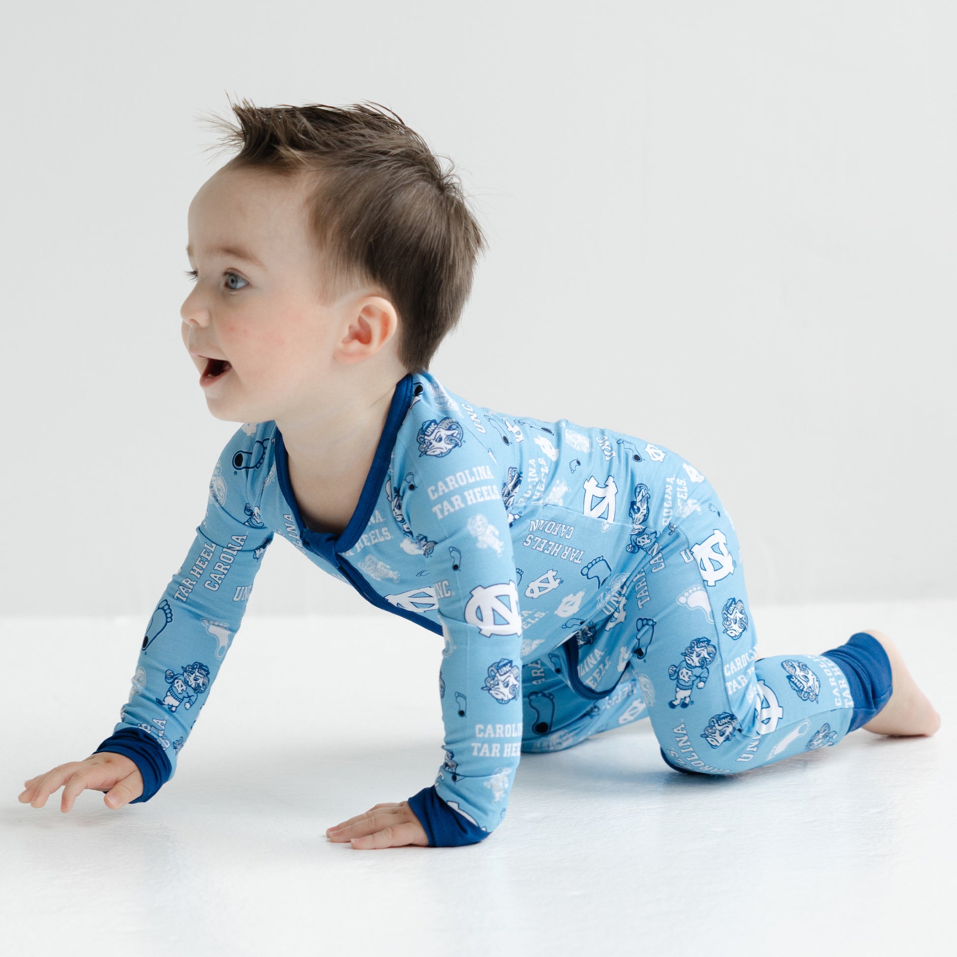 North Carolina Tar Heels baby bamboo zippy one-piece sleeper with officially licensed team print