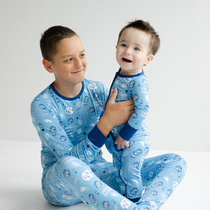 North Carolina Tar Heels kids pajama set with all-over collegiate logo print