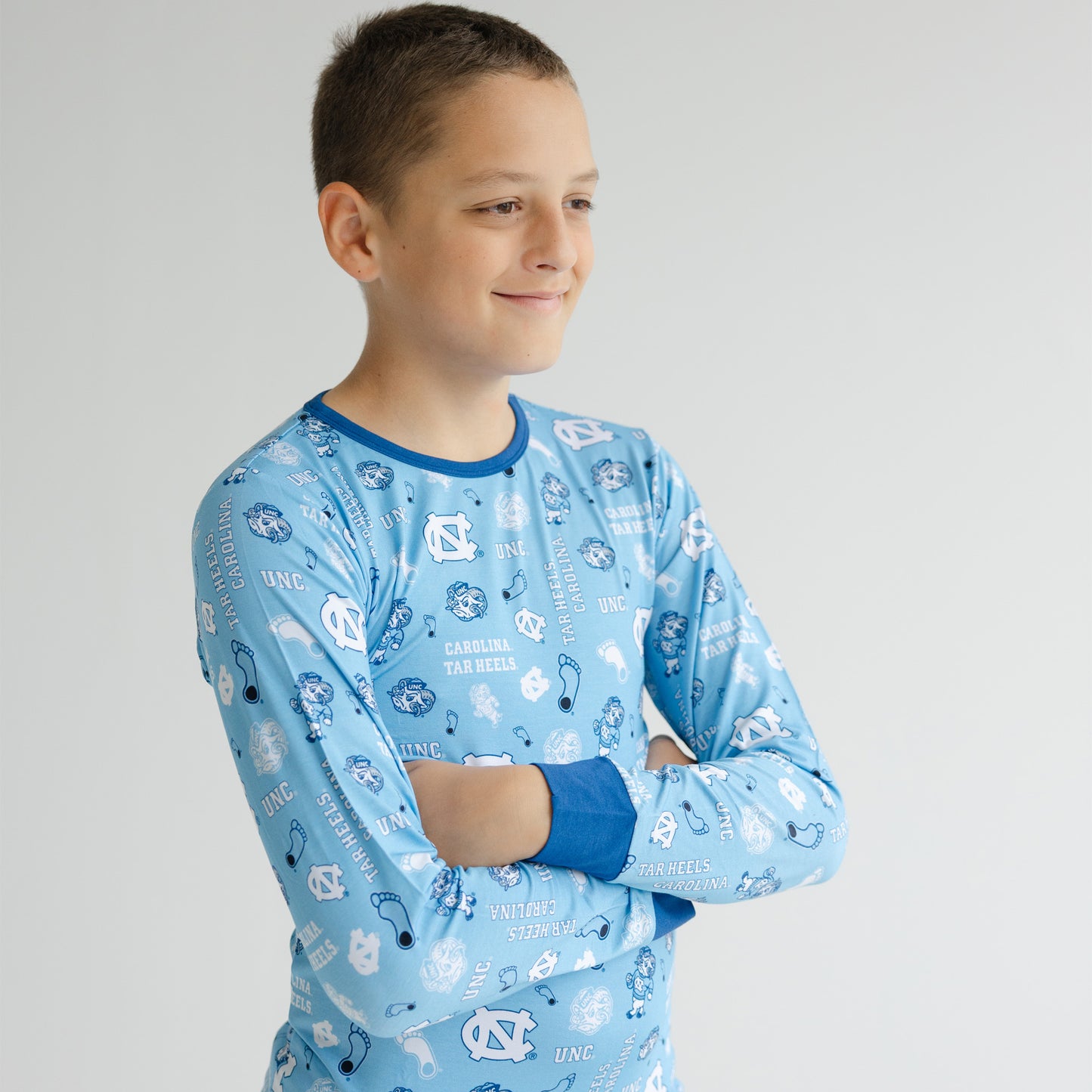 North Carolina Tar Heels matching bamboo pajama set for young Tar Heels fans