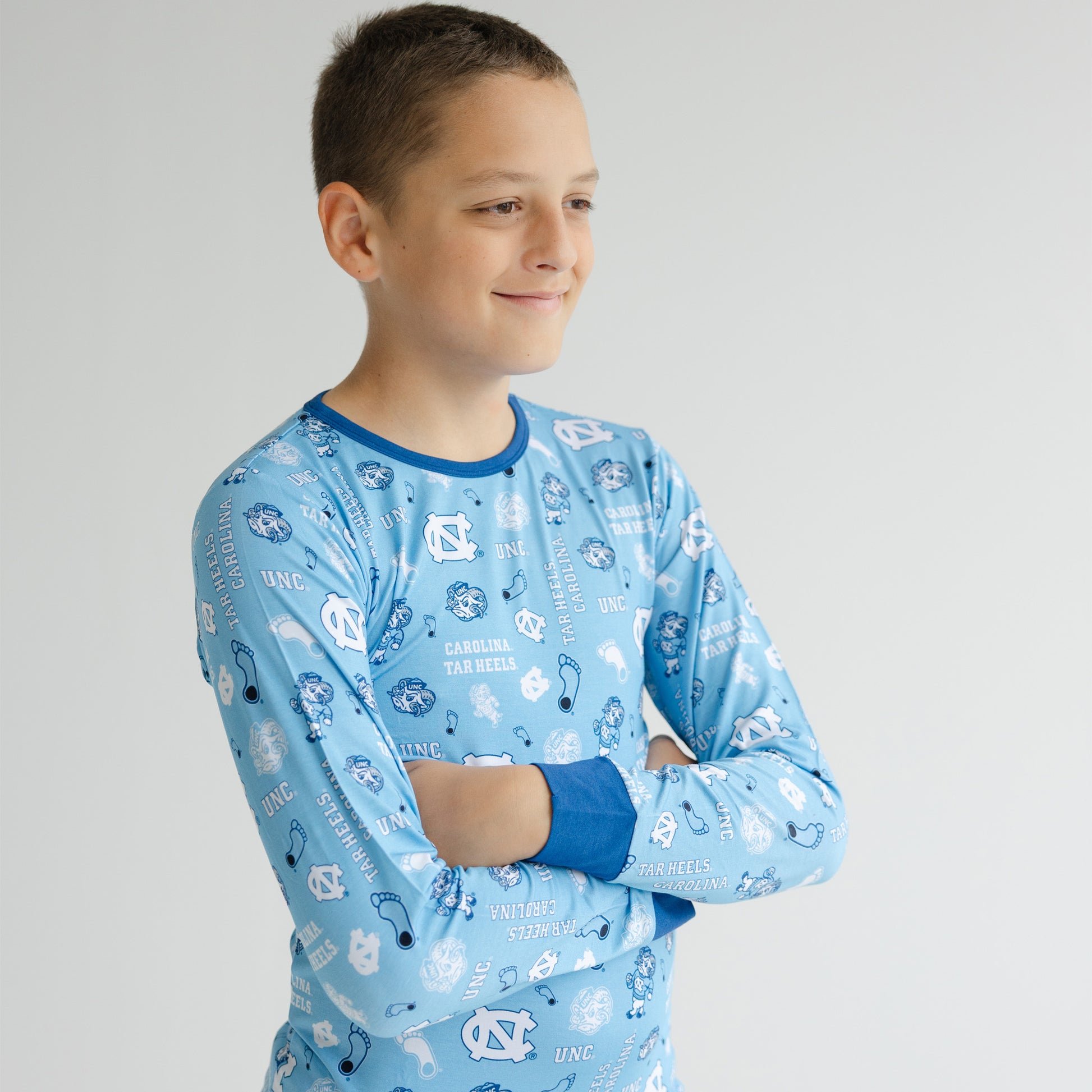 North Carolina Tar Heels matching bamboo pajama set for young Tar Heels fans