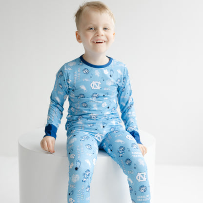 North Carolina Tar Heels bamboo pajama set featuring Carolina blue and white team branding