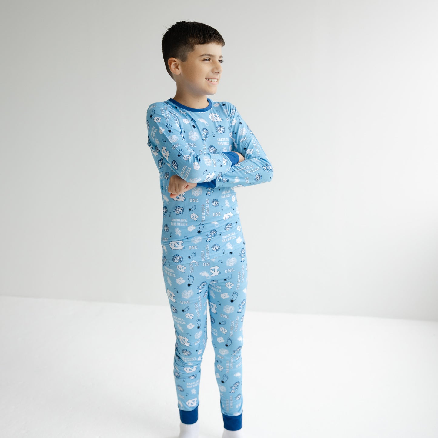 Officially licensed North Carolina Tar Heels kids sleepwear with all-over Tar Heels branding