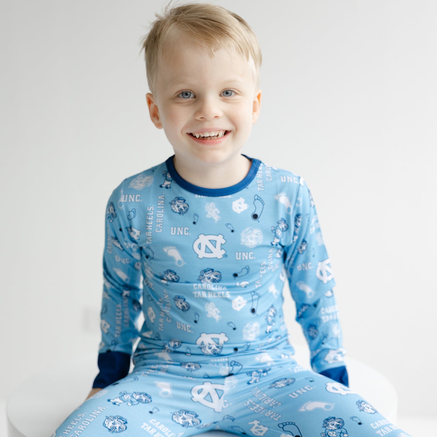North Carolina Tar Heels bamboo pajamas for little fans with Carolina blue team design