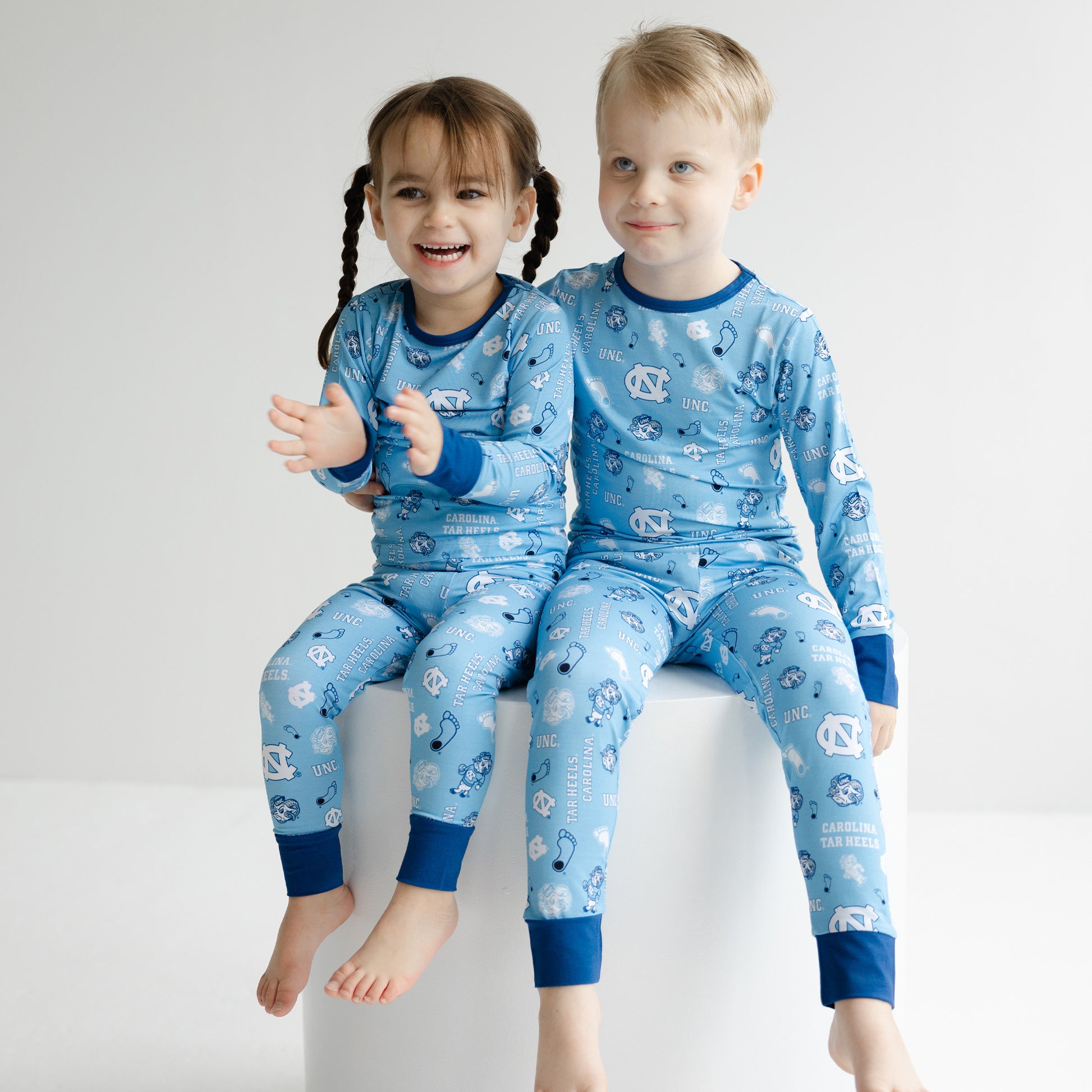 North Carolina Tar Heels kids bamboo two-piece pajama set with officially licensed team print