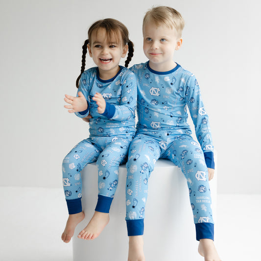 North Carolina Tar Heels kids bamboo two-piece pajama set with officially licensed team print