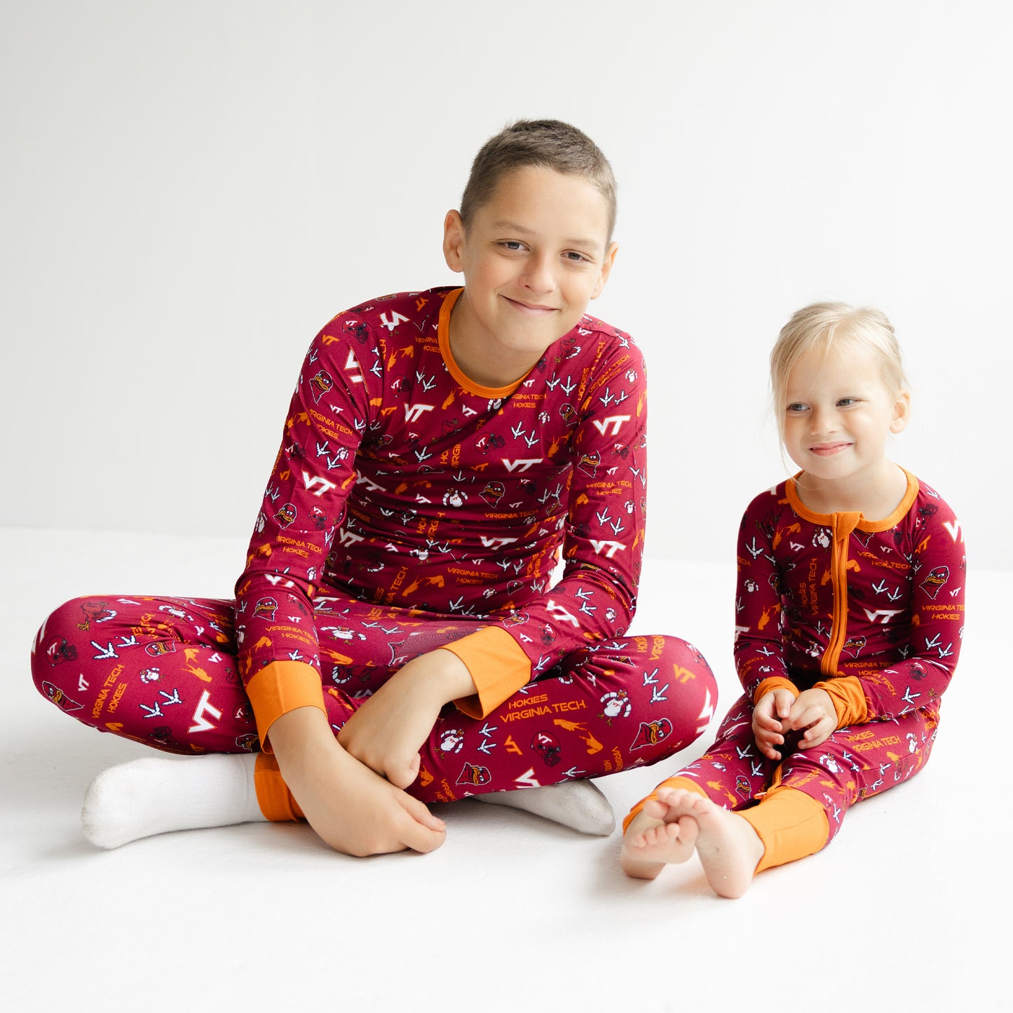 Virginia Tech Hokies two-piece pajama set with soft waistband and breathable bamboo fabric.
