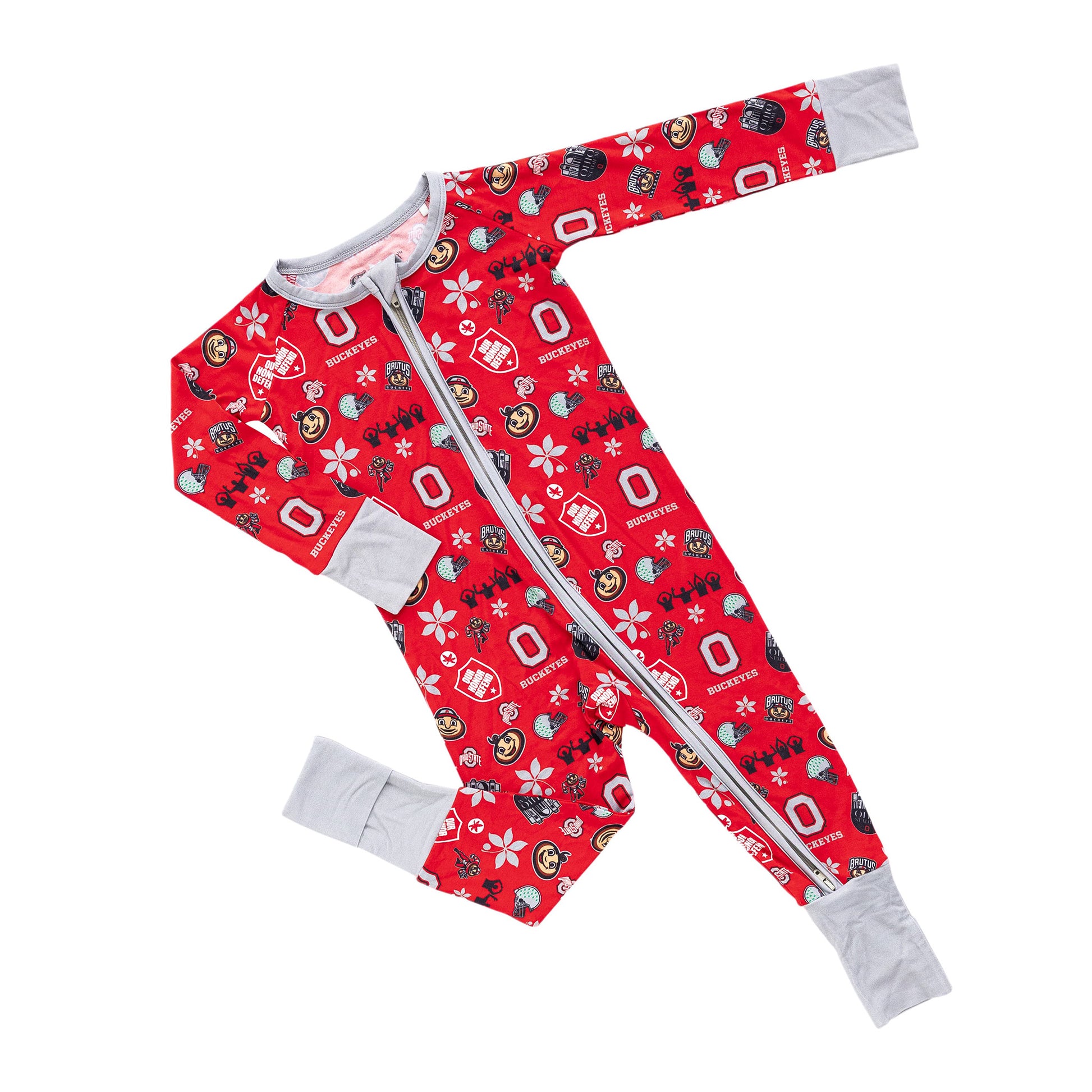 Ohio State Buckeyes bamboo one-piece pajamas for babies with full-length zipper