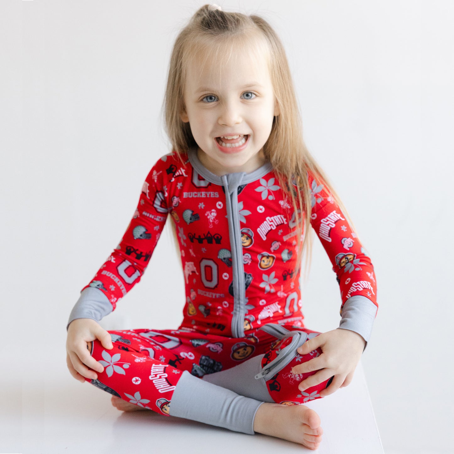 Ohio State Buckeyes baby sleeper in bamboo viscose, scarlet with gray trim