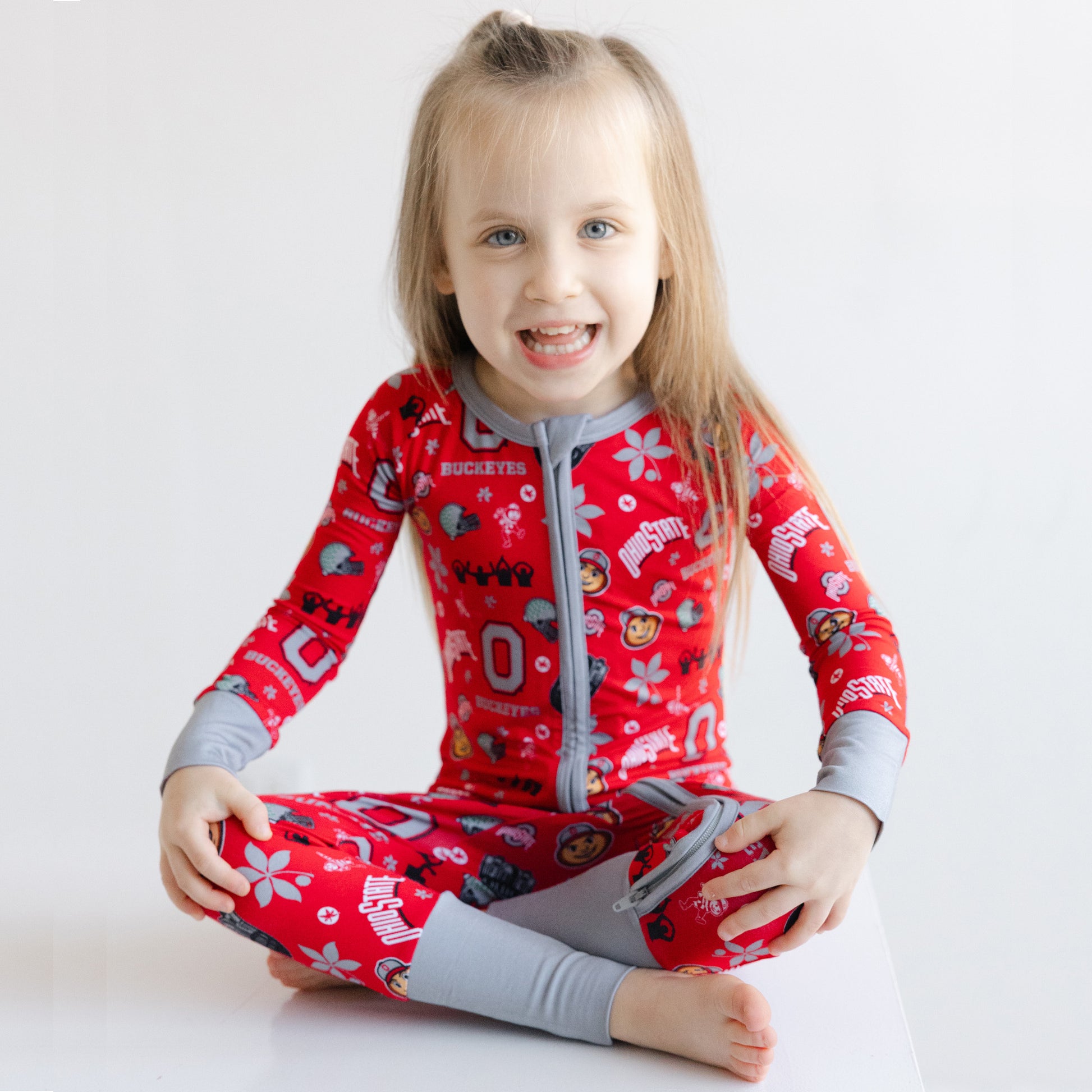 Ohio State Buckeyes baby sleeper in bamboo viscose, scarlet with gray trim