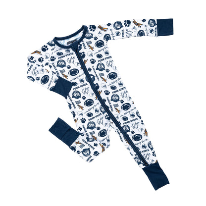 Penn State Nittany Lions zippy pajamas with two-way zipper and stretchy bamboo fit