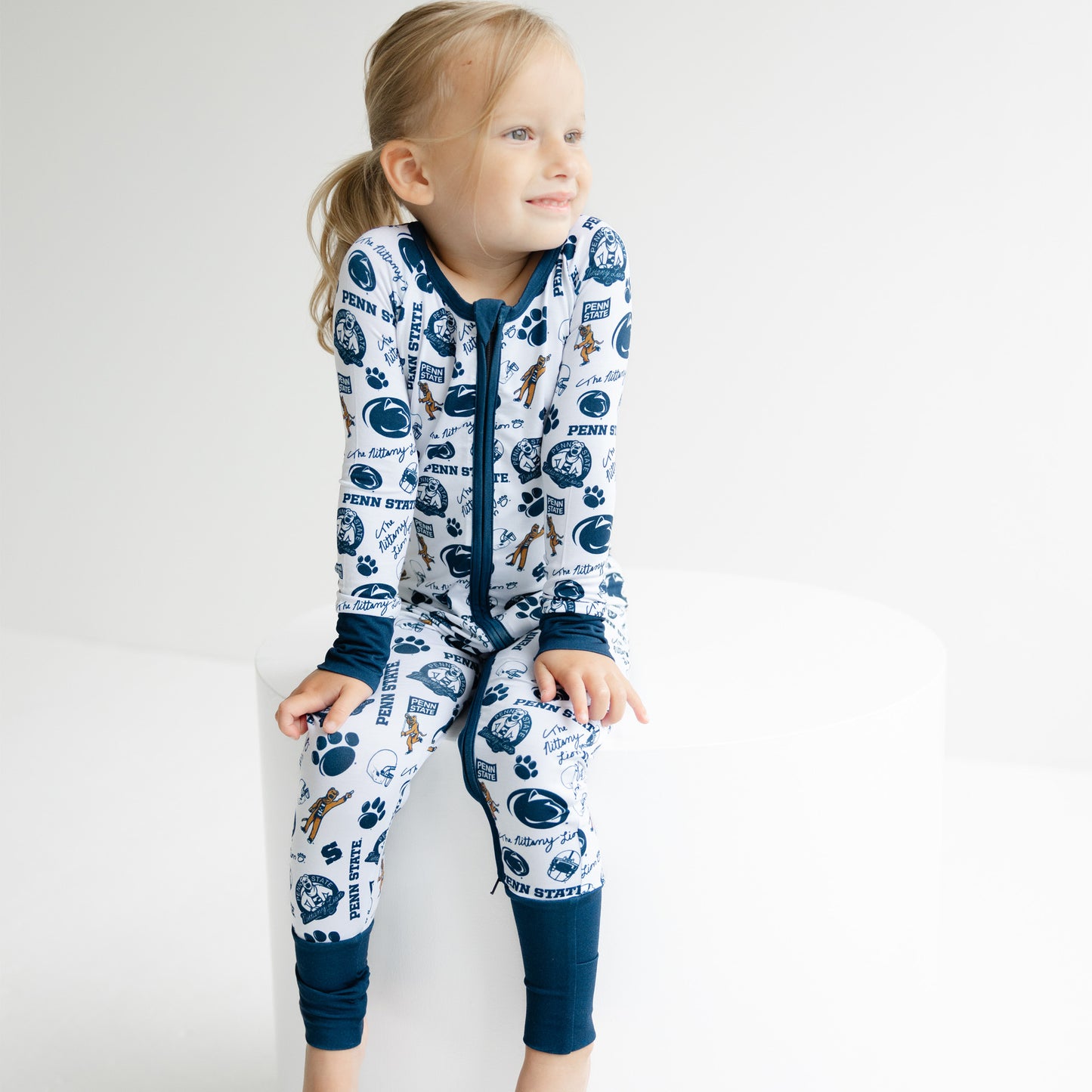 Penn State Nittany Lions one-piece pajama featuring collegiate team colors and allover print