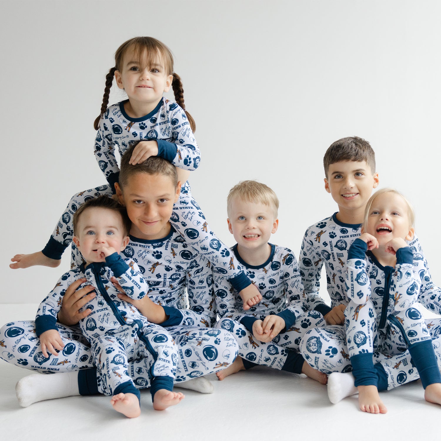 Toddler wearing Penn State Nittany Lions two-piece pajama set in soft bamboo fabric