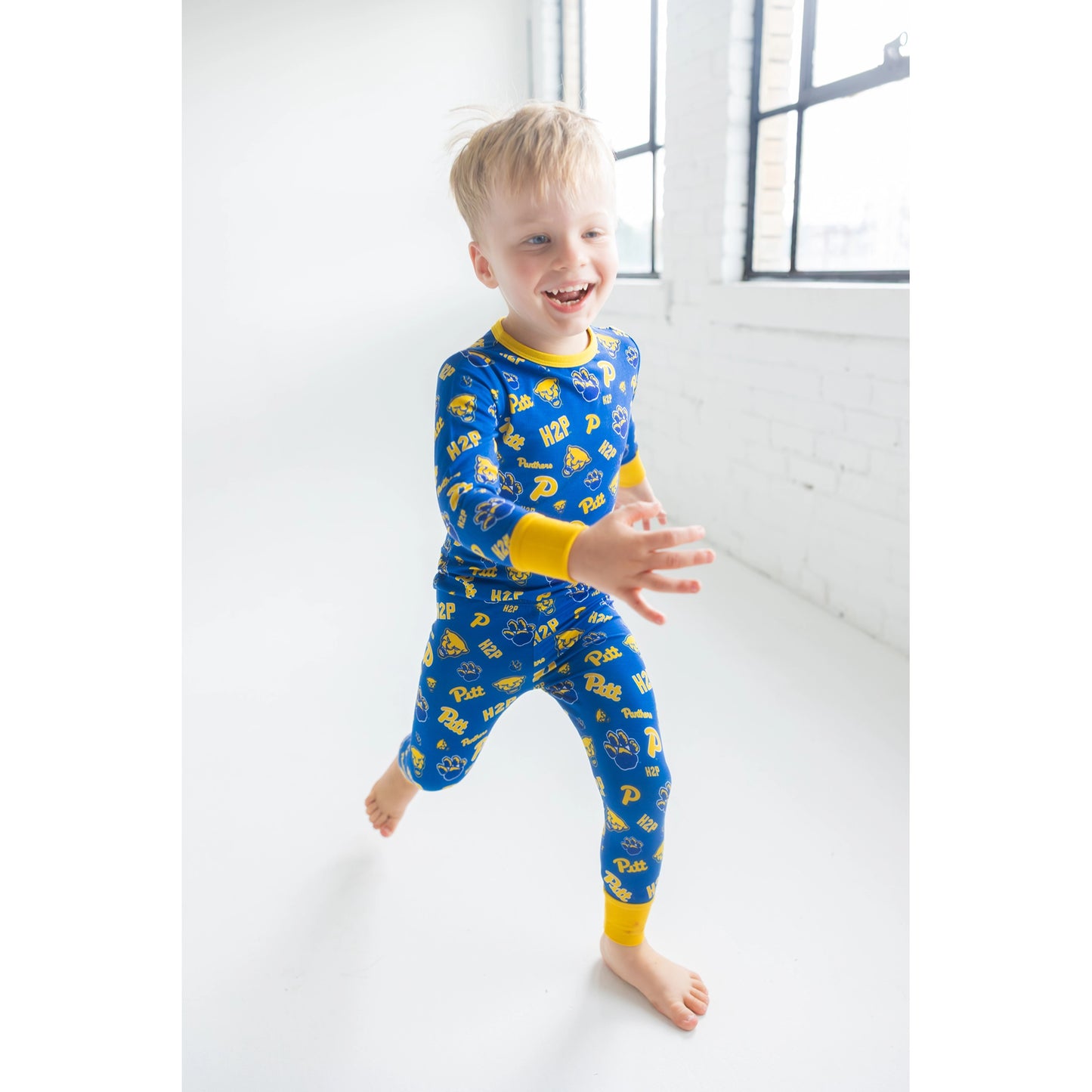 Pitt Cozy Panthers Two-Piece Pajama Set in soft bamboo material with Panthers print.