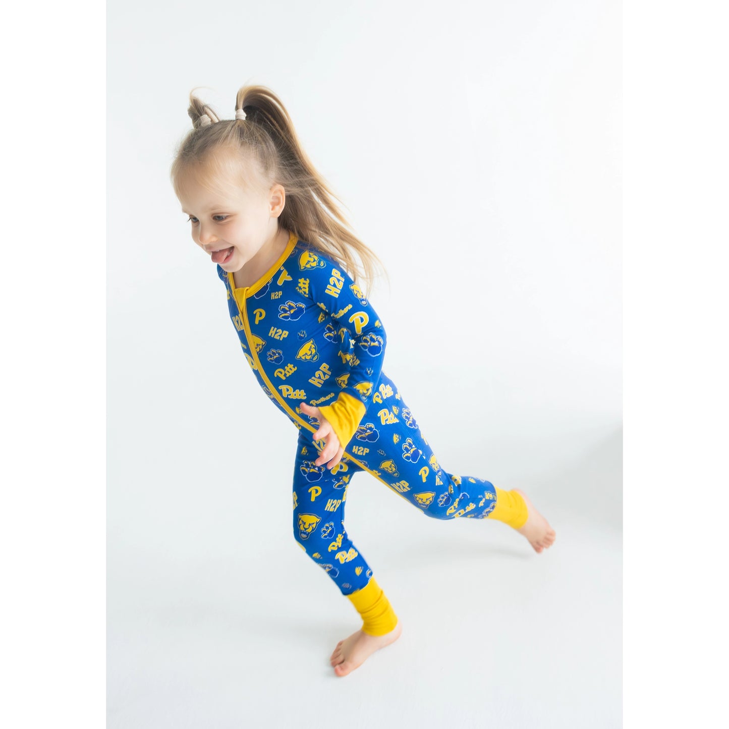 Pitt Panthers bamboo Logo Print One-Piece with zipper fold-over mittens.