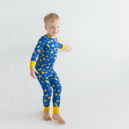 Pitt Panthers bamboo Youth Pajama Set with Panthers print in blue and gold.
