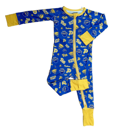 Pitt Panthers bamboo Zipper Sleeper with double zipper design for easy diaper changes.