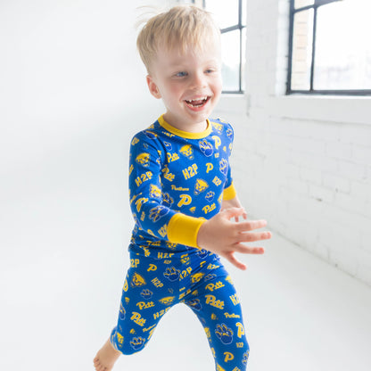 Pitt Kids Panthers bamboo Pajama Set with all-over team logo design.