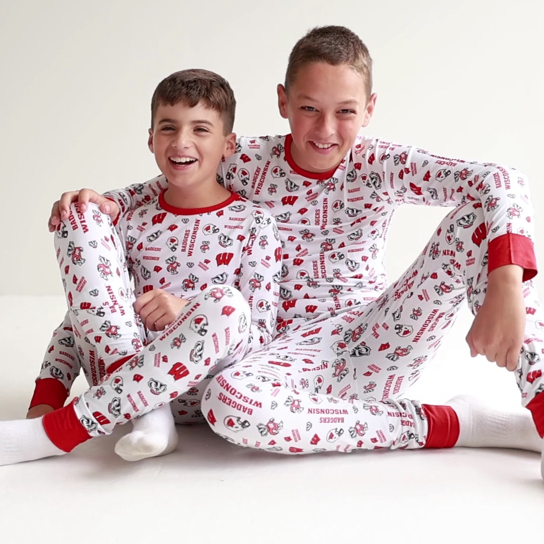 Wisconsin Badgers toddler bamboo pajamas featuring red and white team graphics