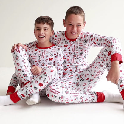 Wisconsin Badgers toddler bamboo pajamas featuring red and white team graphics