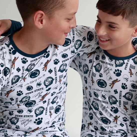 Toddler wearing Penn State Nittany Lions bamboo pajamas from the officially licensed collegiate sleepwear collection.