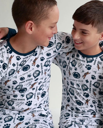 Toddler wearing Penn State Nittany Lions bamboo pajamas from the officially licensed collegiate sleepwear collection.
