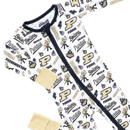 Purdue Boilermakers infant bamboo one-piece sleeper featuring all-over multi-logo Purdue pattern