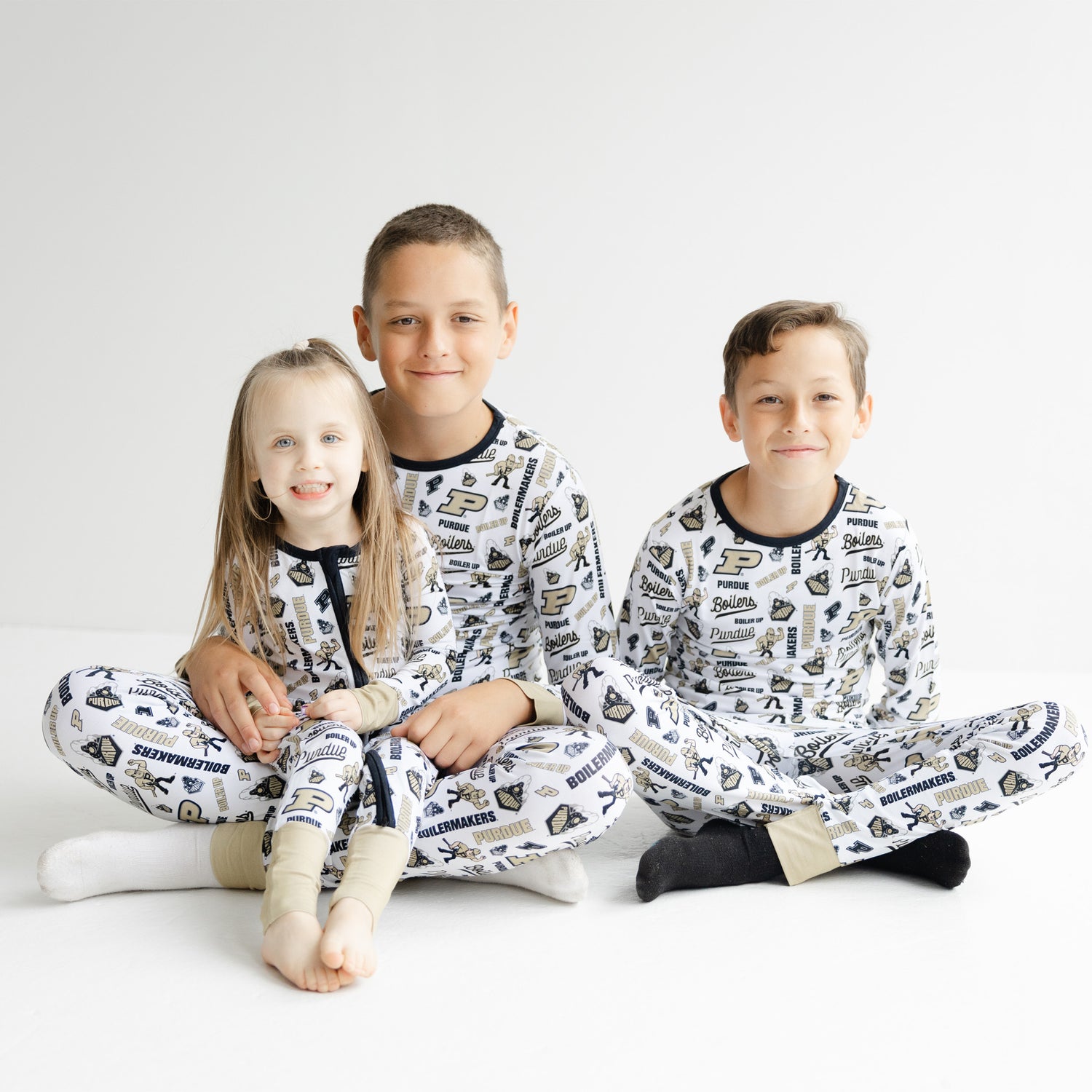 Purdue Boilermakers kids game day pajamas featuring multi-logo Purdue pattern