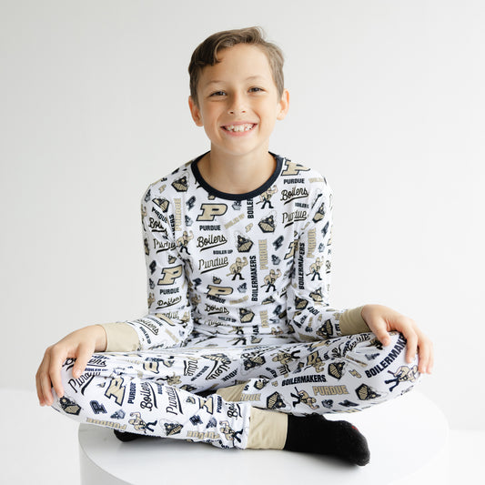 Purdue Boilermakers kids bamboo two-piece pajama set with officially licensed team print