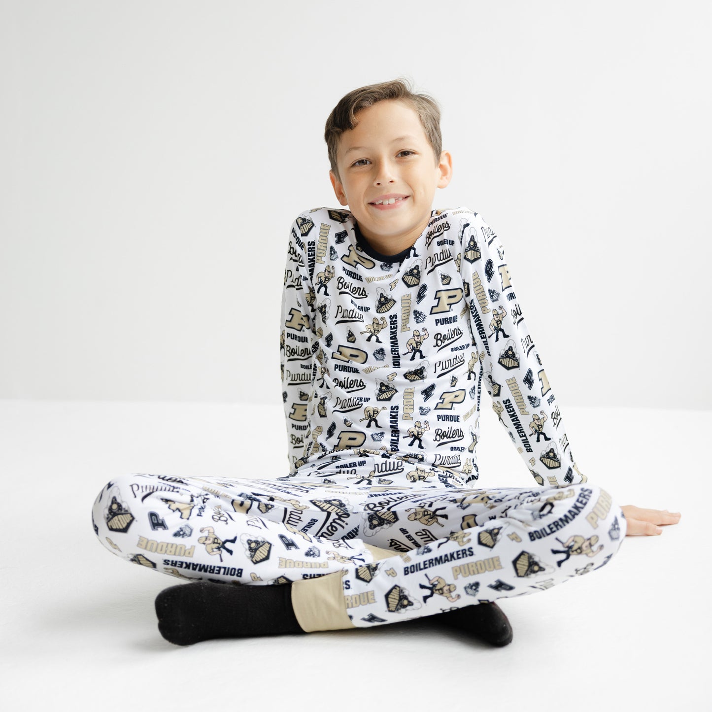 Purdue Boilermakers kids two-piece pajama set made from soft bamboo fabric