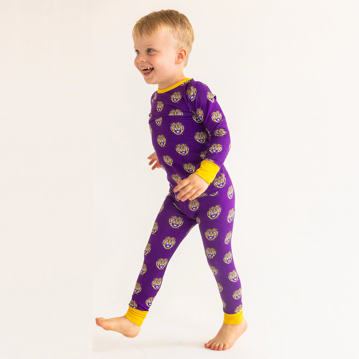 LSU Tigers Game Day Pajama made from soft bamboo and all over LSU Tigers print.