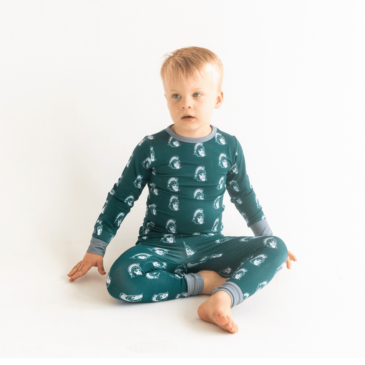 Michigan State Spartans Youth Two-Piece Pajama Set in soft bamboo with bamboo soft.