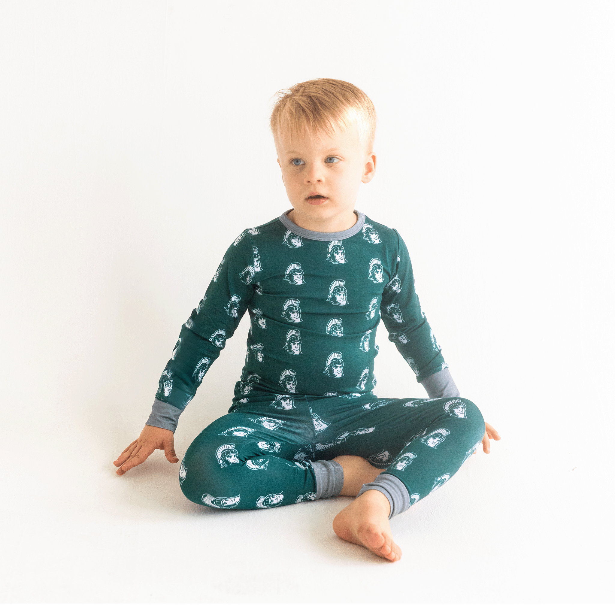 Michigan State Spartans Youth Two-Piece Pajama Set in soft bamboo with bamboo soft.