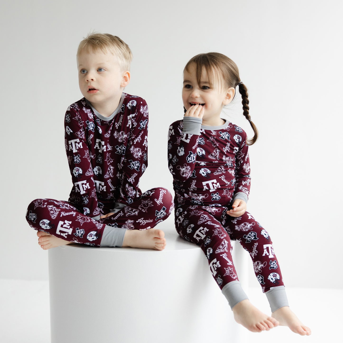 Texas A&M Aggies kids two-piece pajama set made from soft bamboo fabric