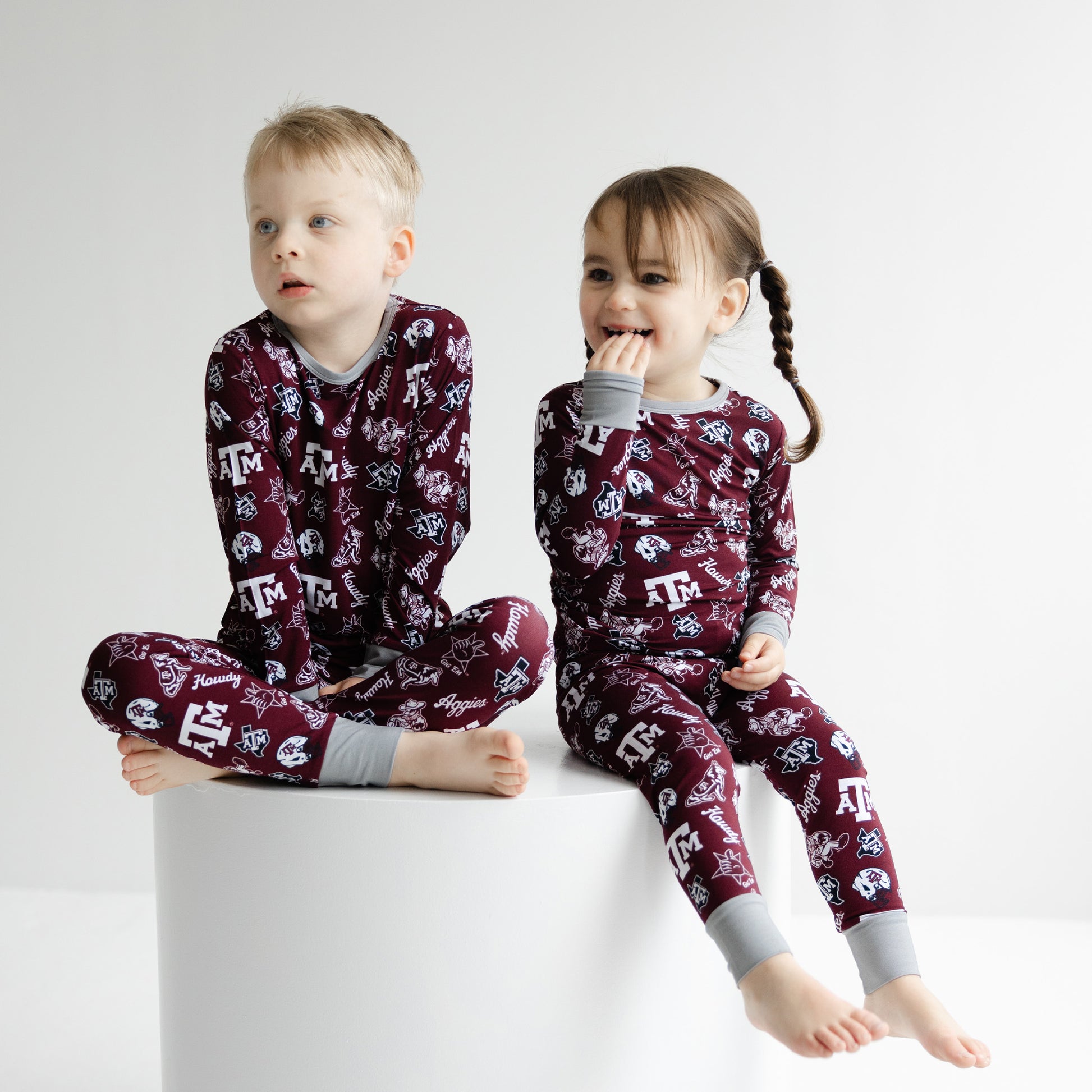 Texas A&M Aggies kids two-piece pajama set made from soft bamboo fabric
