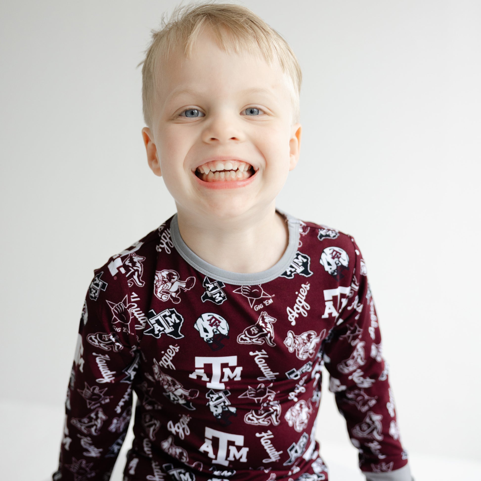 Texas A&M Aggies children’s two-piece pajama set with long sleeve top and pants
