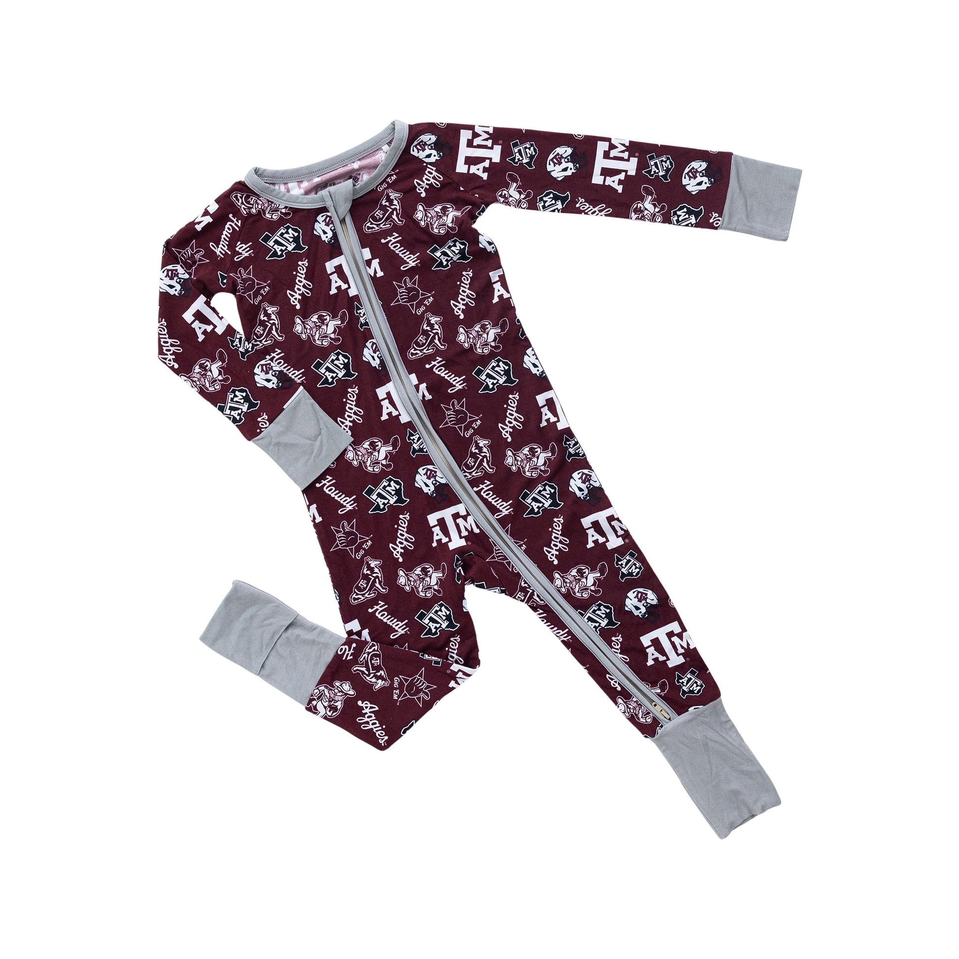 Officially licensed Texas A&M Aggies baby sleeper made from soft bamboo fabric