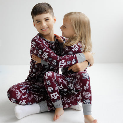 Texas A&M Aggies kids game day pajamas made from soft bamboo fabric